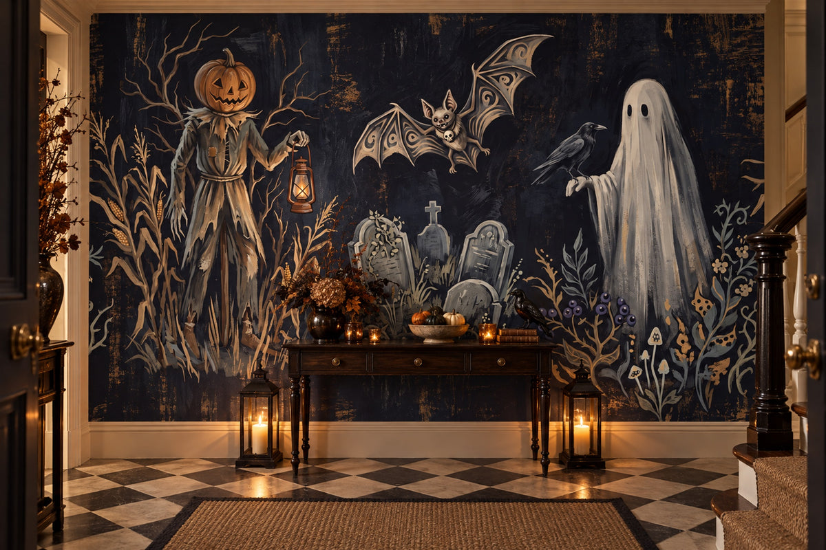 navy ghosts wallpaper mural entryway custom removable non woven vinyl self adhesive