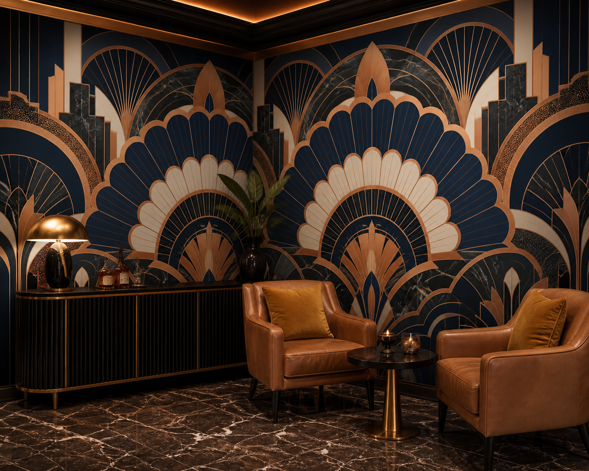 Navy Gold Art Wallpaper Mural product view
