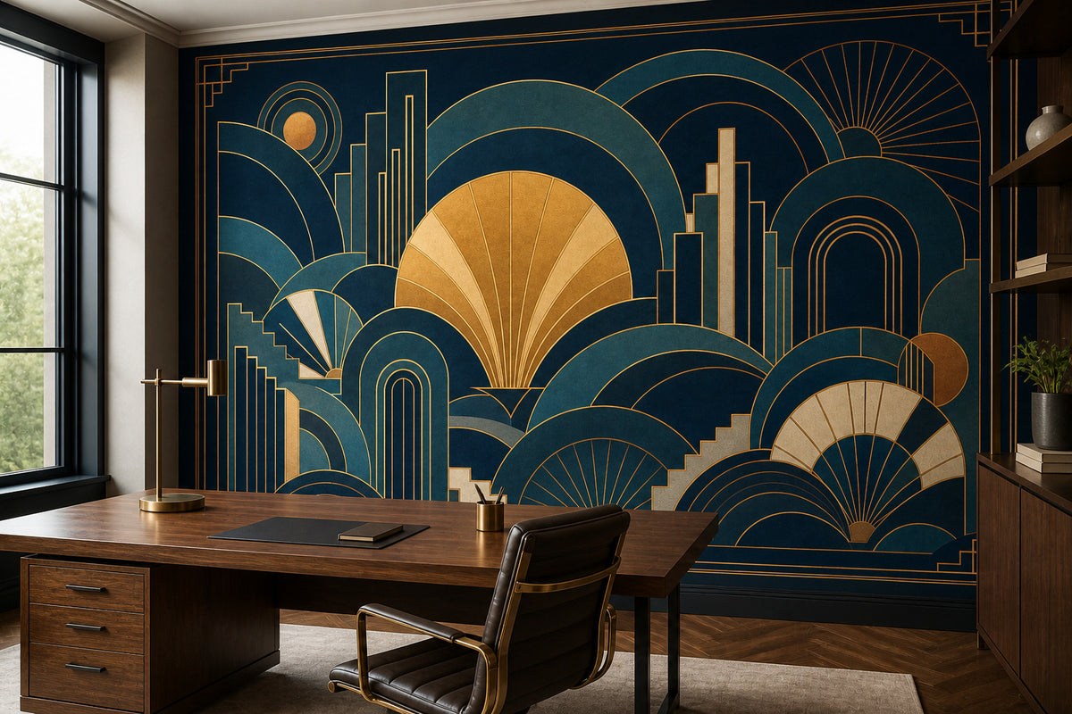 Navy Gold Art Wallpaper Mural product view