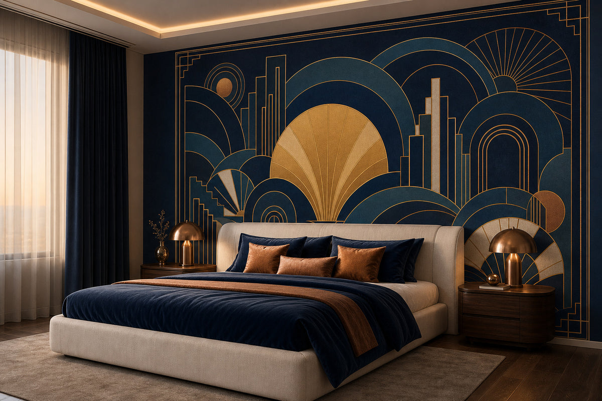 Navy Gold Art Wallpaper Mural product view