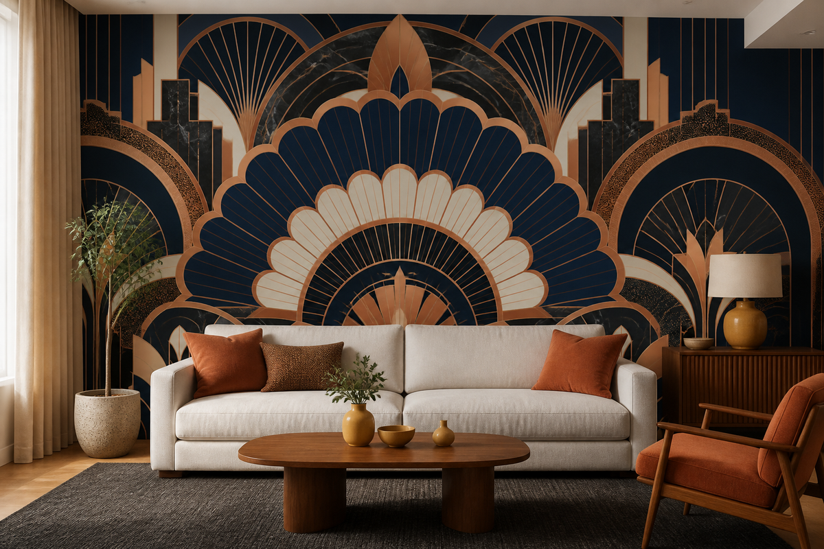 Navy Gold Art Wallpaper Mural product view