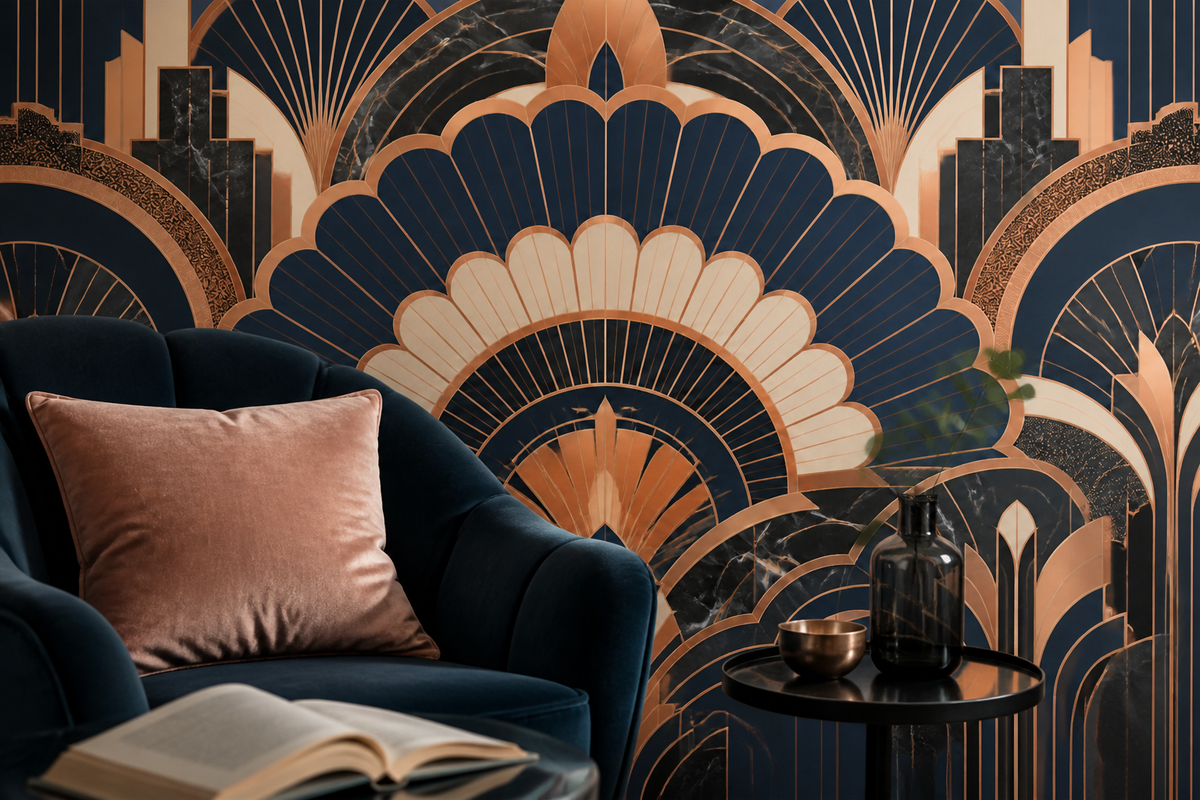 Navy Gold Art Wallpaper Mural product view