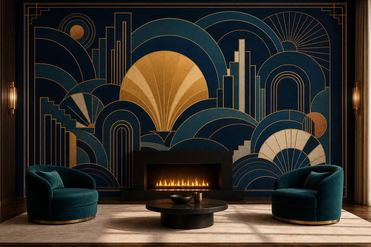 Navy Gold Art Wallpaper Mural product view