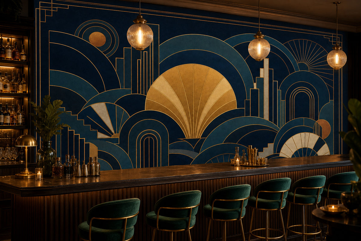 Navy Gold Art Wallpaper Mural product view