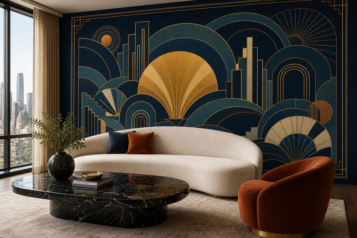 Navy Gold Art Wallpaper Mural product view