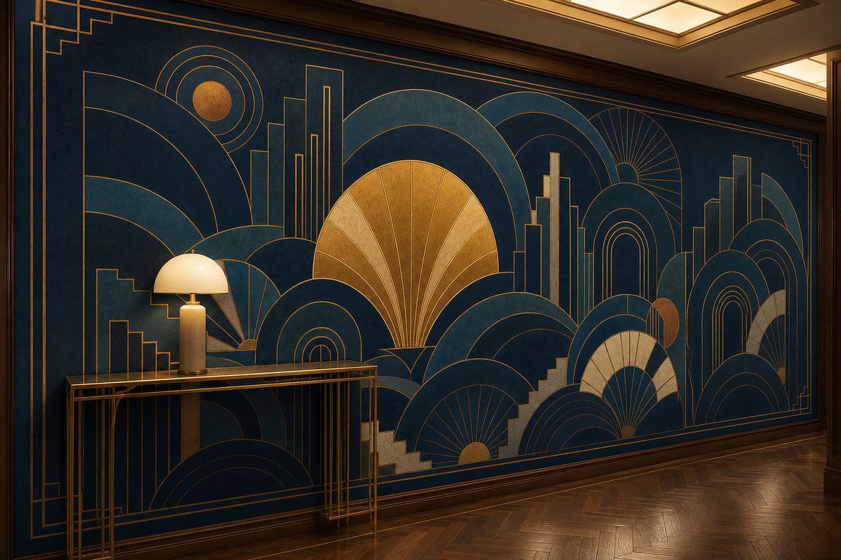 Navy Gold Art Wallpaper Mural product view