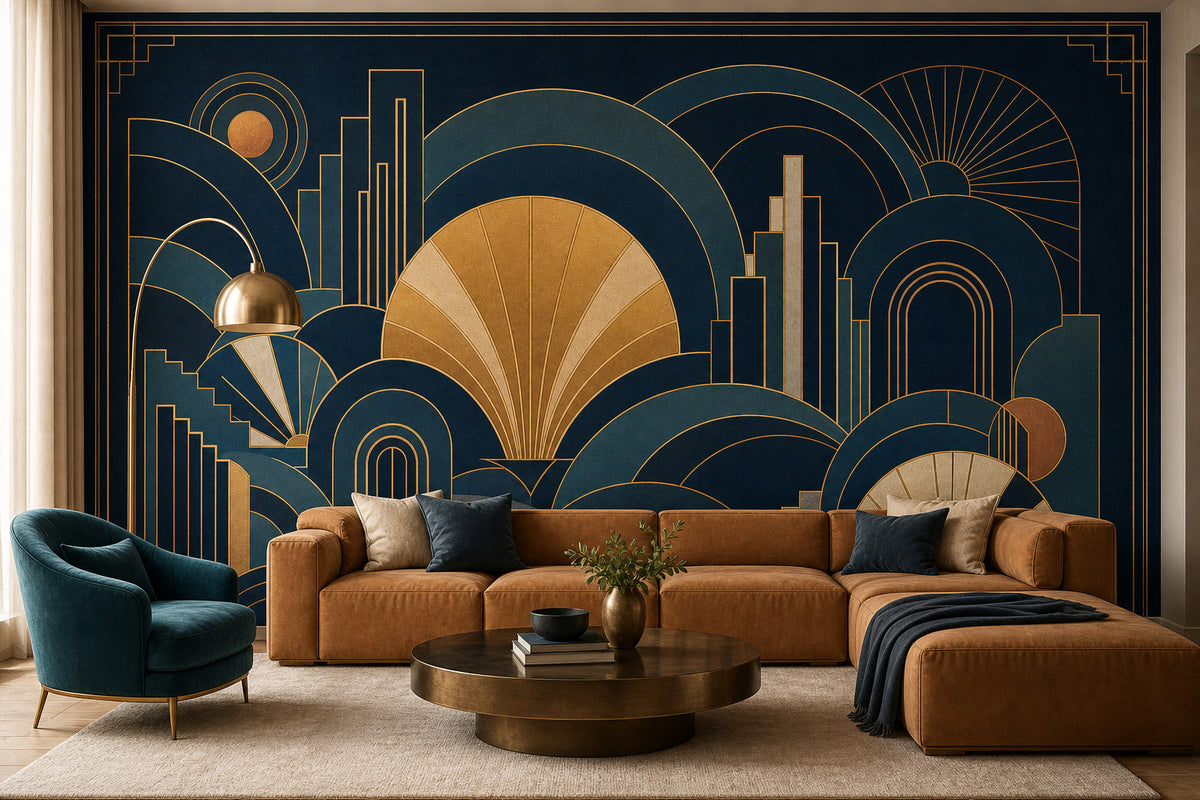 Navy Gold Art Wallpaper Mural product view