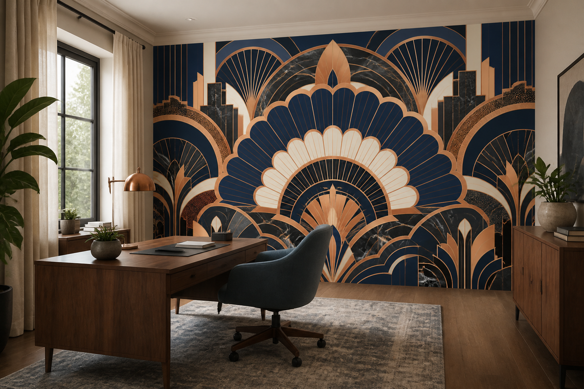 Navy Gold Art Wallpaper Mural product view