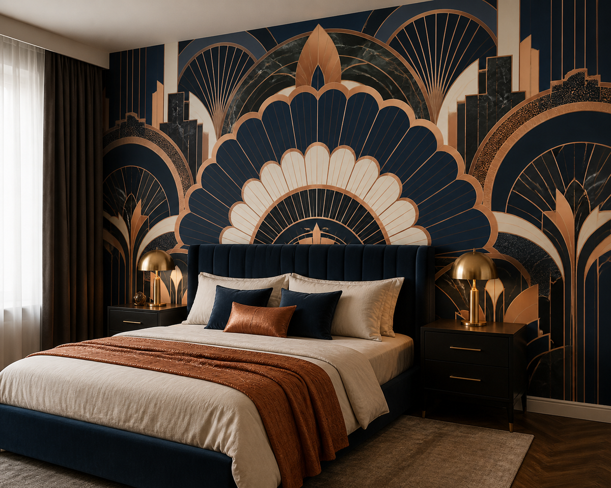 Navy Gold Art Wallpaper Mural product view