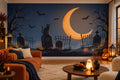 Navy Crescent Moon Halloween Wallpaper Mural