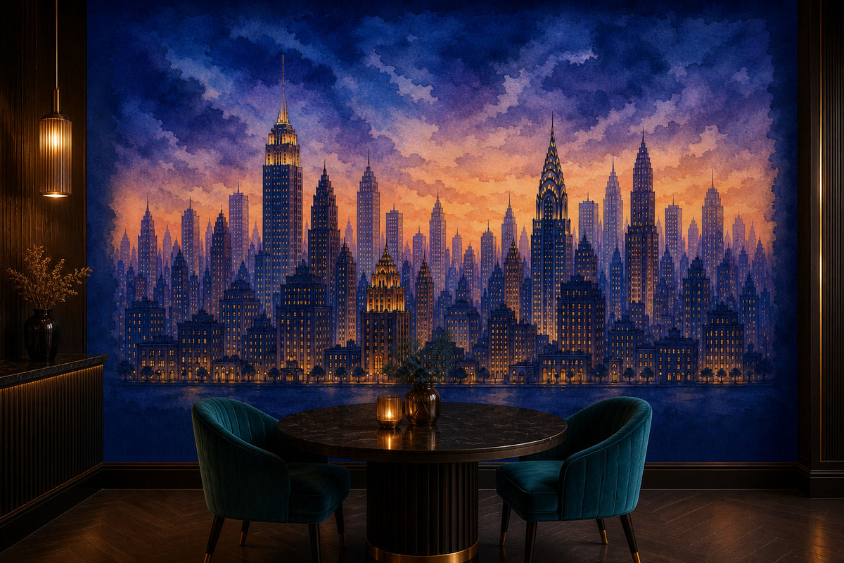 Navy Cityscape Wallpaper Mural product view