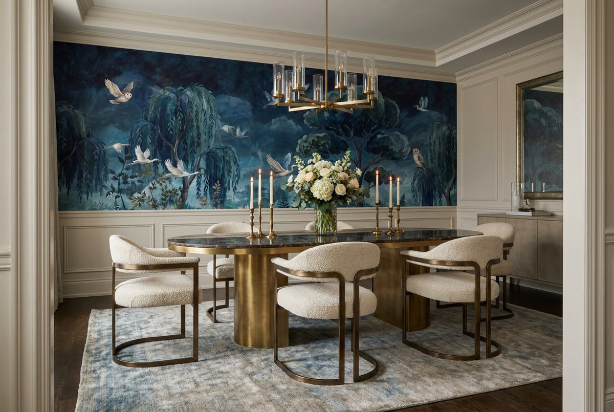 navy willow dining custom peel and stick non woven vinyl removable wallpaper mural