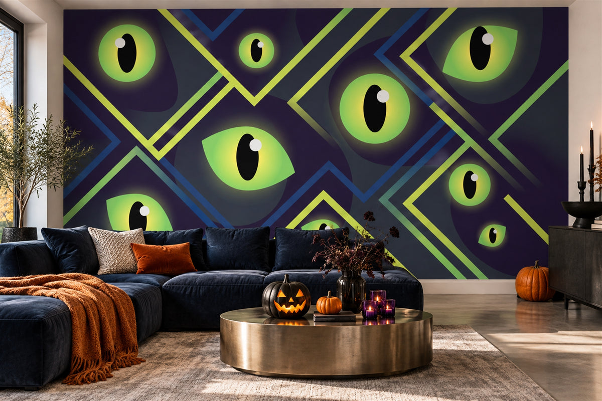 neon green eyes custom stick on wallpaper mural playroom removable non woven vinyl