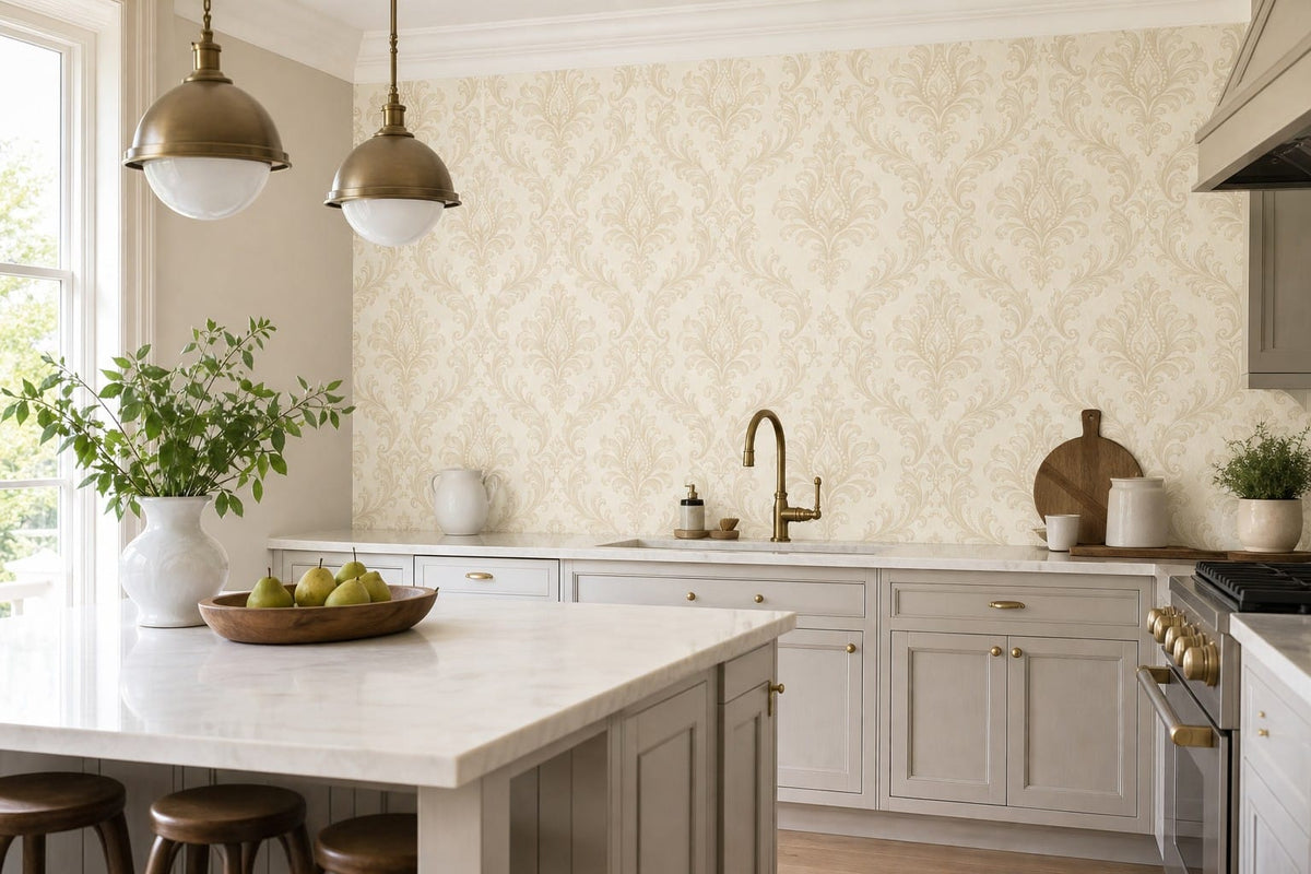 Neutral Damask Wallpaper Mural product view
