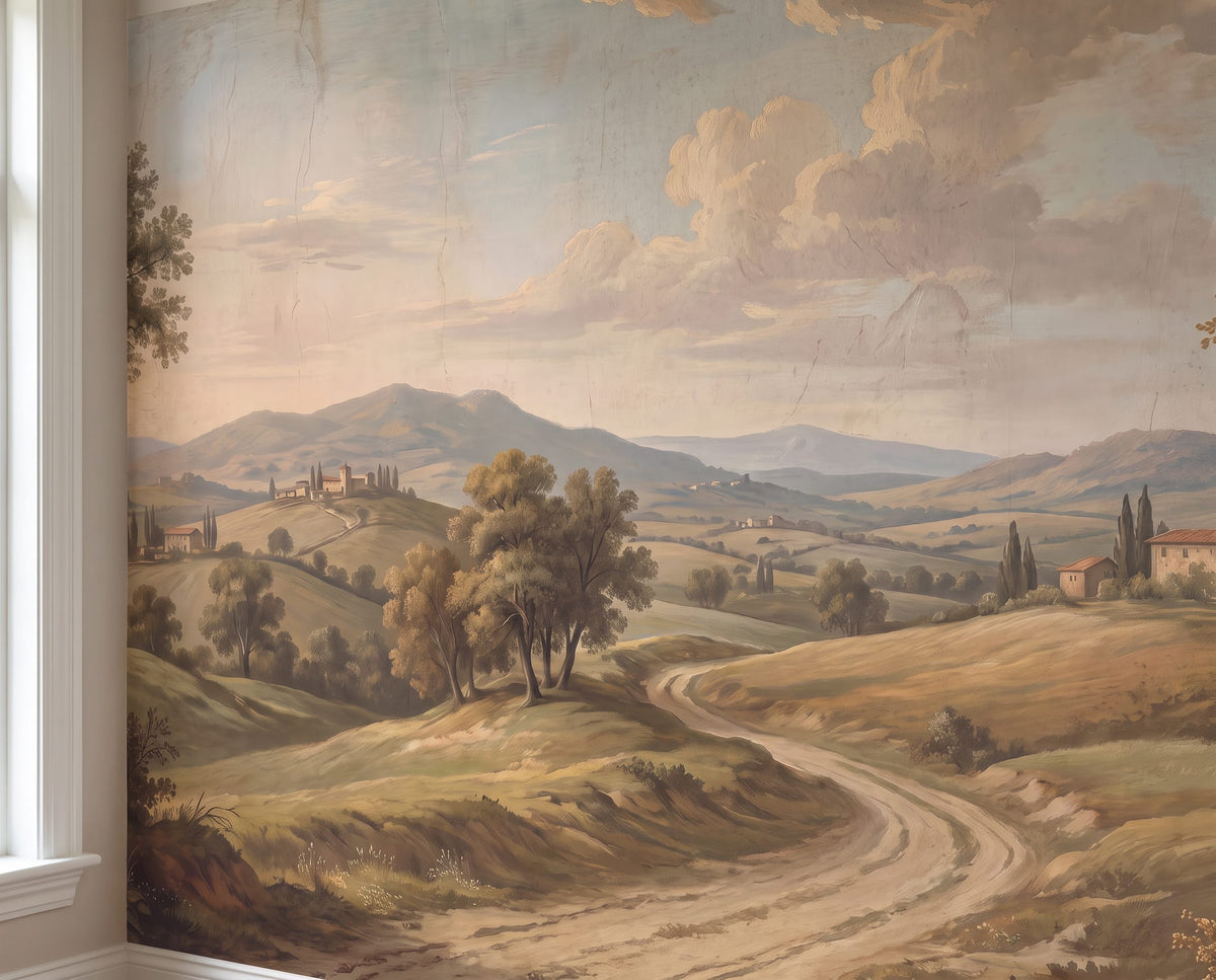 Vintage Countryside Rolling Hills Wallpaper Mural
