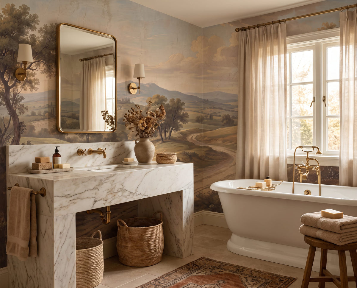 Vintage Countryside Rolling Hills Wallpaper Mural