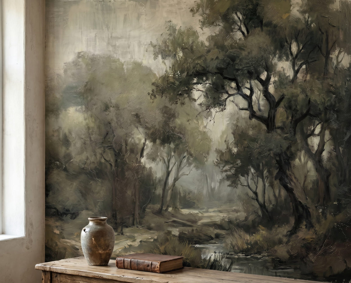 Moody Woodland Stream Landscape Mural Wallpaper