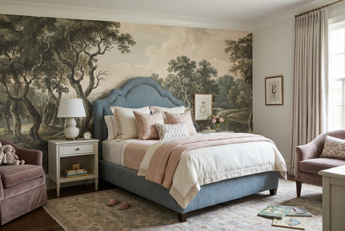 olive forest lake kids custom self adhesive non woven vinyl removable wallpaper mural
