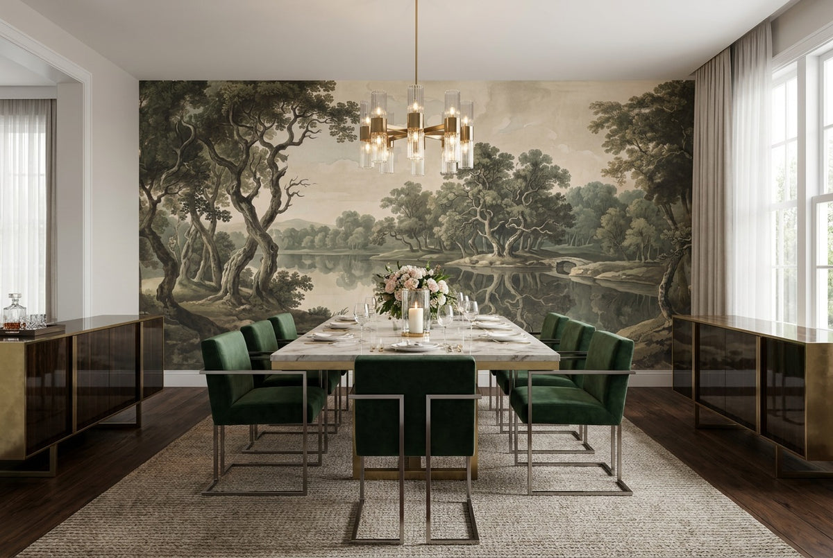 olive forest lake wallpaper mural custom stick on dining removable non woven vinyl