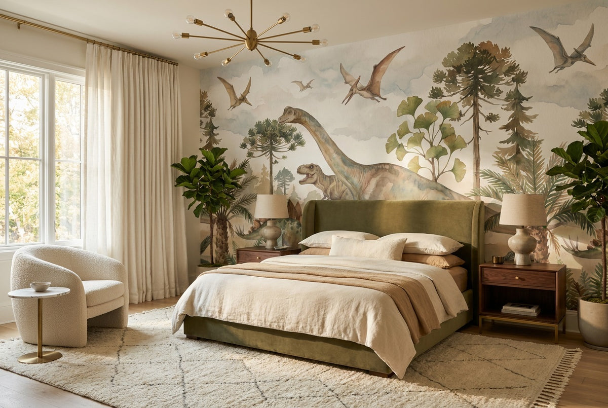 olive jurassic palms bedroom custom stick on non woven vinyl removable wallpaper mural