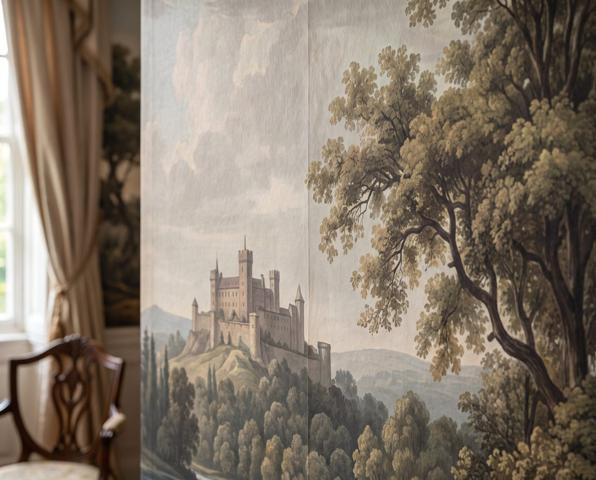 Vintage Castle Lake Landscape Wallpaper Mural