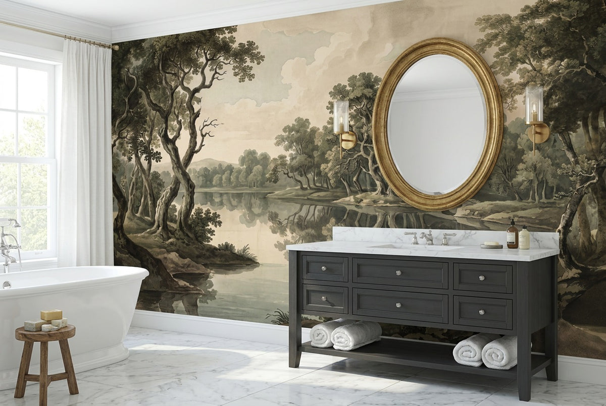 olive lake bathroom custom self adhesive non woven vinyl removable wallpaper mural