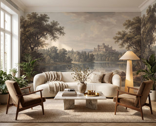 Vintage Castle Lake Landscape Wallpaper Mural