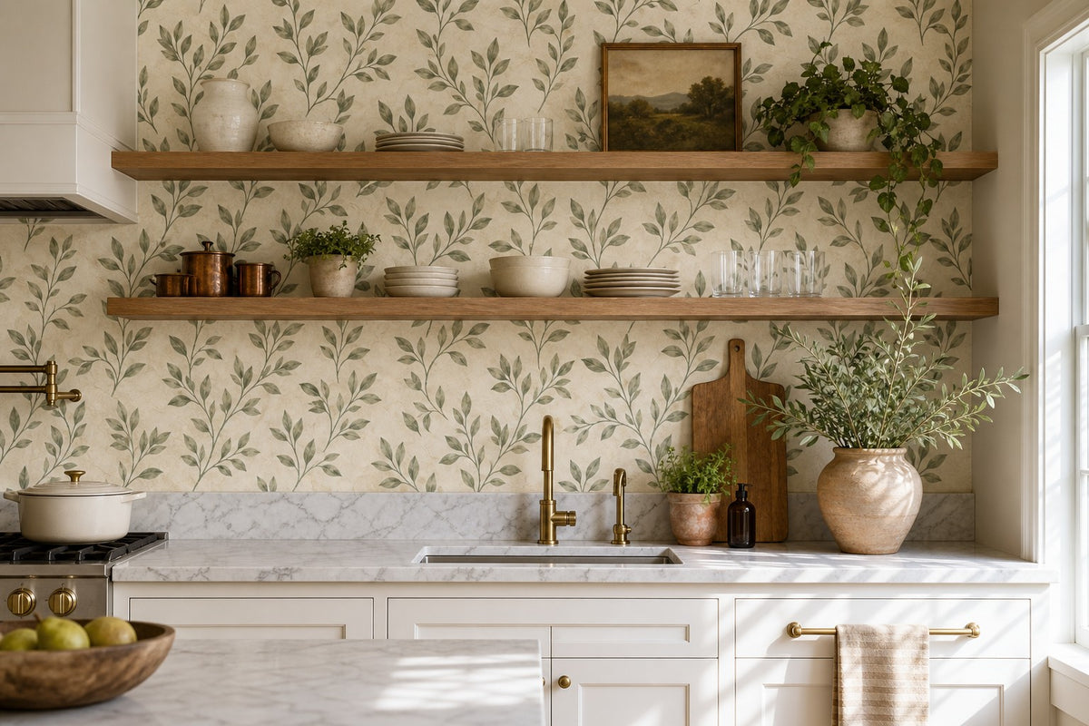 Olive Leaf Sprig Wallpaper Mural product view
