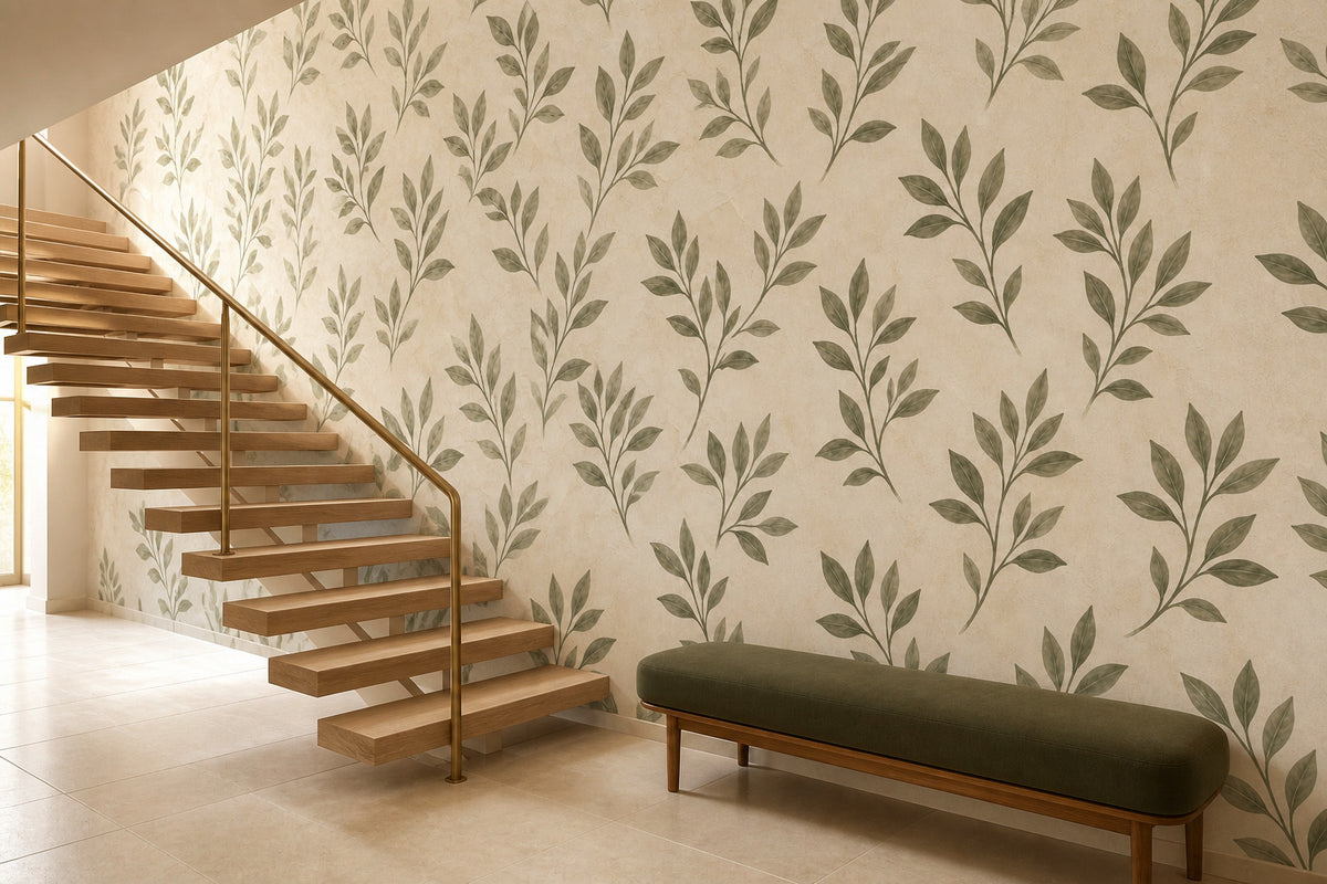 Olive Leaf Sprig Wallpaper Mural product view
