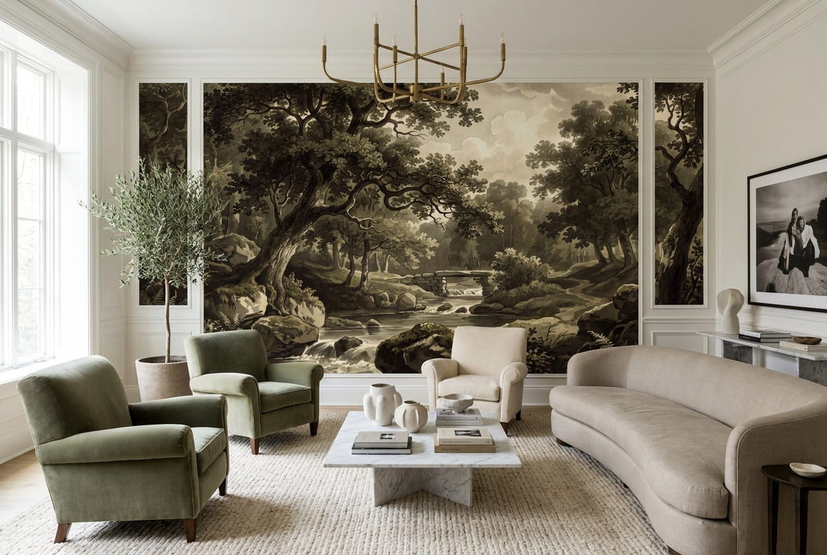 olive woodland wallpaper mural custom peel and stick lounge removable non woven vinyl