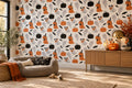 Cream Cat Pattern Halloween Wallpaper Mural