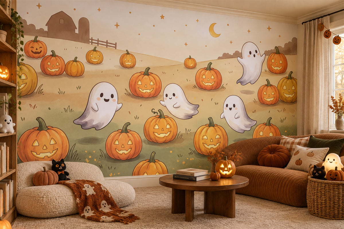 orange ghosts study custom self adhesive removable non woven vinyl wallpaper mural