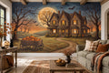 Orange Haunted House Halloween Wallpaper Mural