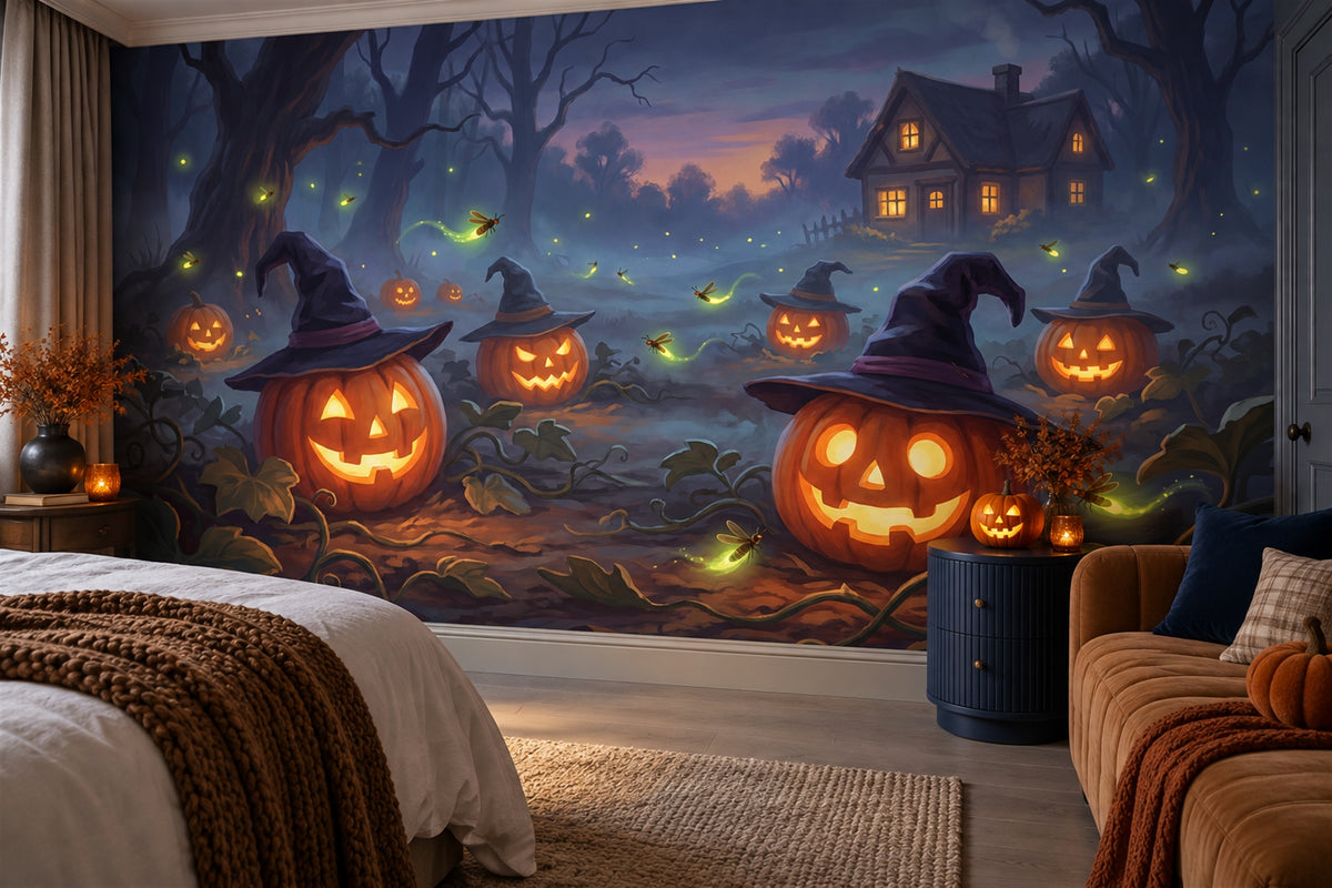 orange pumpkins custom stick on wallpaper mural bedroom removable non woven vinyl