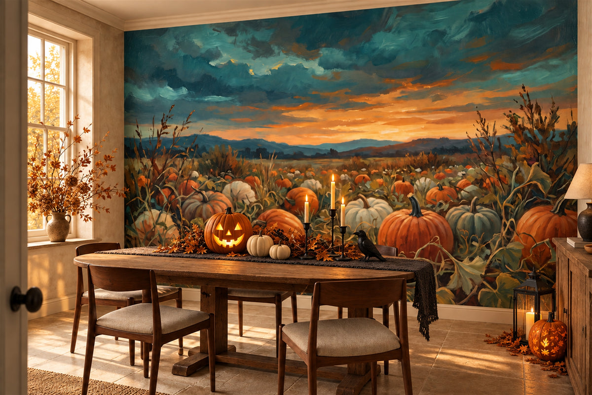 orange pumpkins dining room custom stick on removable non woven vinyl wallpaper mural
