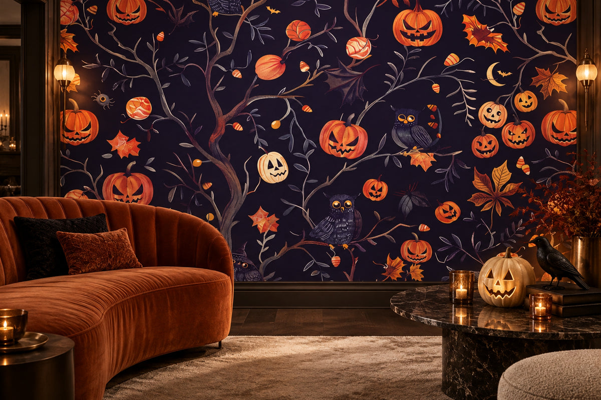 orange pumpkins lounge custom peel and stick removable non woven vinyl wallpaper mural