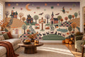 Orange Haunted Village Halloween Wallpaper Mural