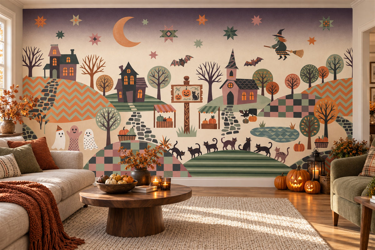 orange village living room custom stick on removable non woven vinyl wallpaper mural