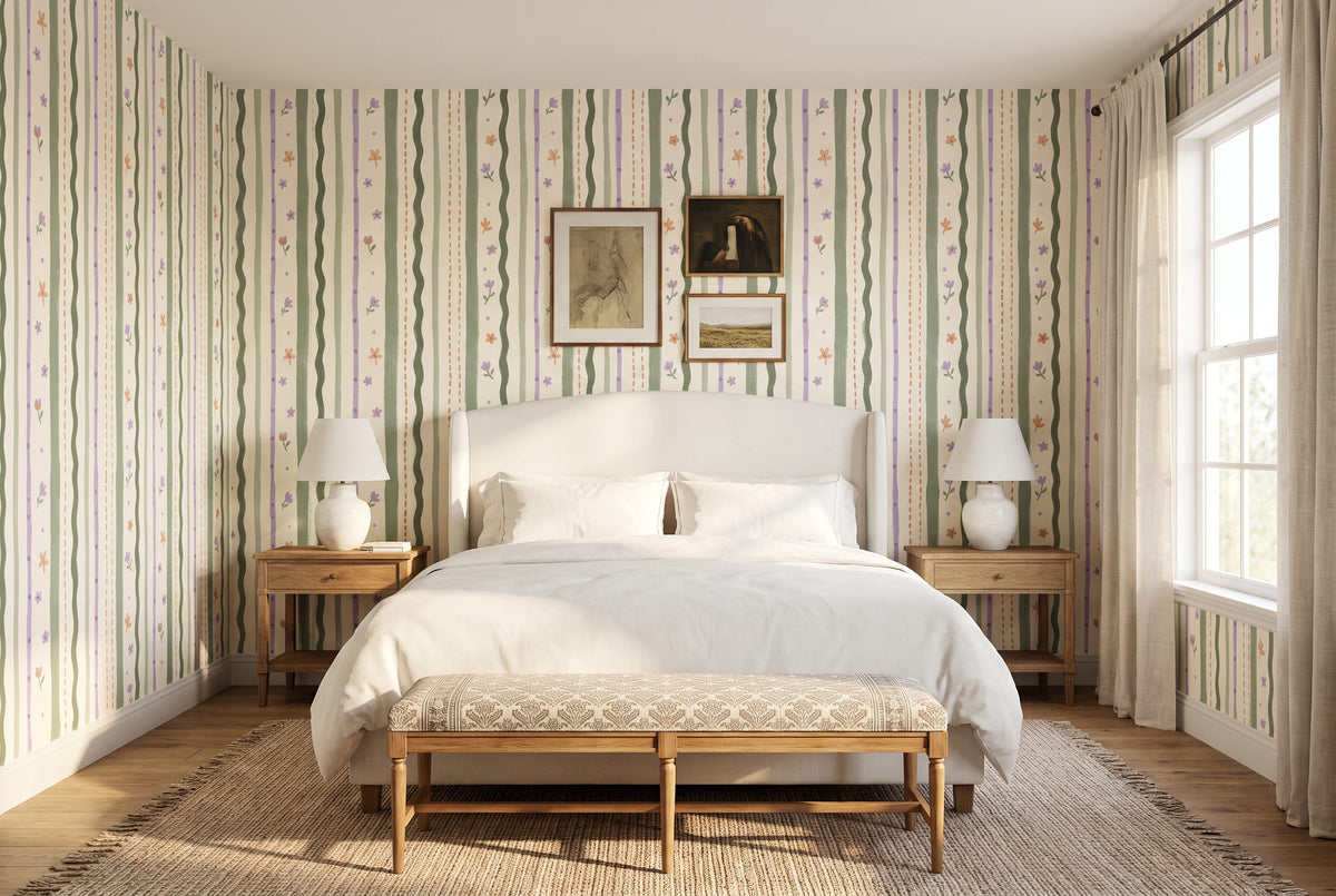 Pastel Wildflower Striped Wallpaper Mural