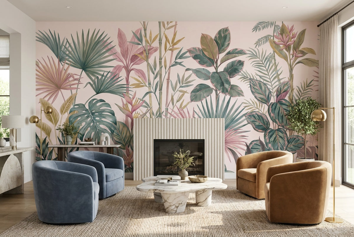 pastel leaves living room custom stick on non woven vinyl removable wallpaper mural