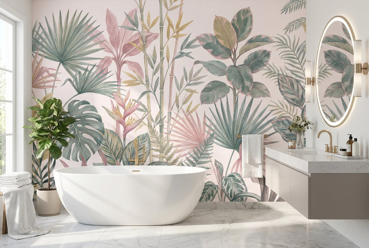 pastel leaves wallpaper mural custom stick on bathroom removable non woven vinyl