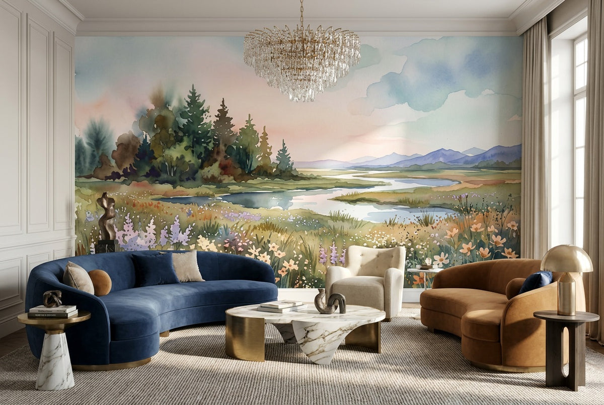 pastel meadow flowers lounge custom stick on non woven vinyl removable wallpaper mural
