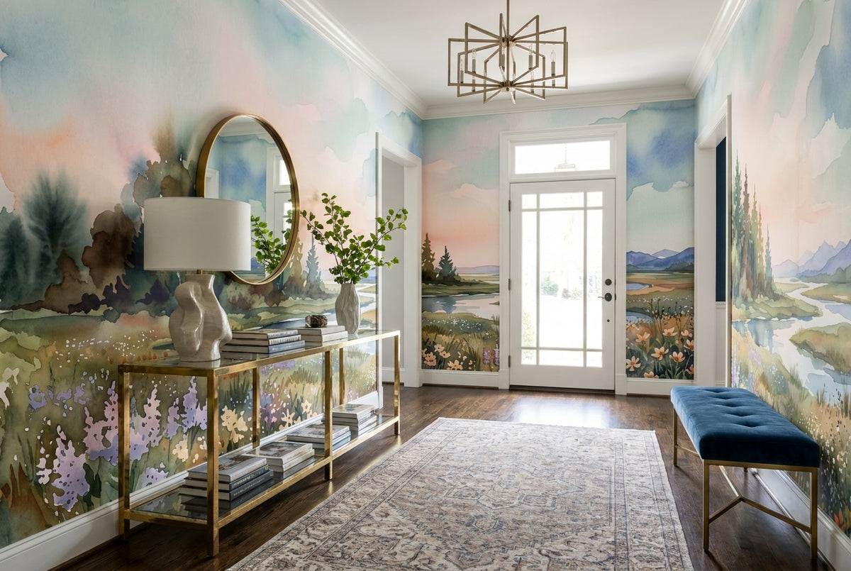 pastel meadow hallway custom stick on non woven vinyl removable wallpaper mural
