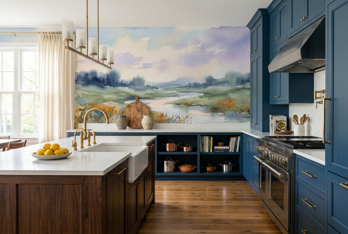 pastel river kitchen custom stick on non woven vinyl removable wallpaper mural