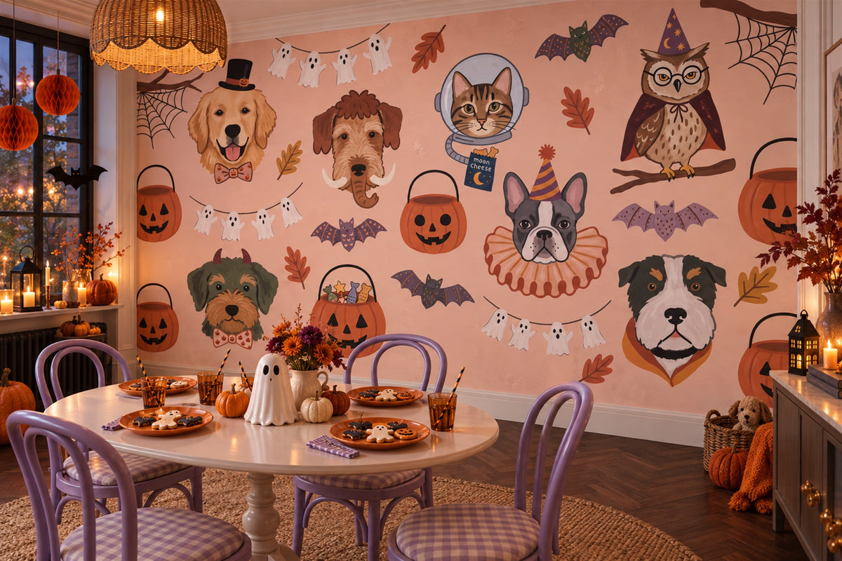 peach dogs dining room custom stick on removable non woven vinyl wallpaper mural