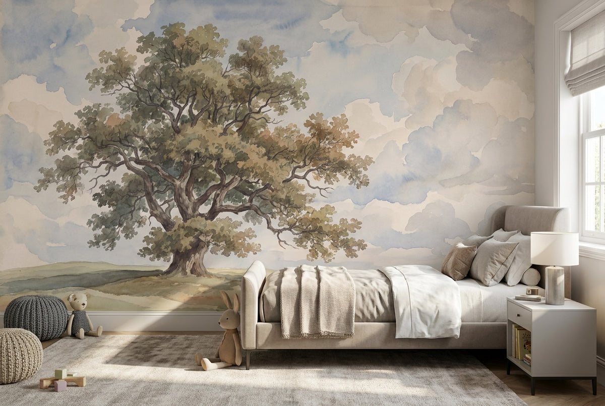 peel and stick custom beige oak tree kids wallpaper mural removable non woven vinyl