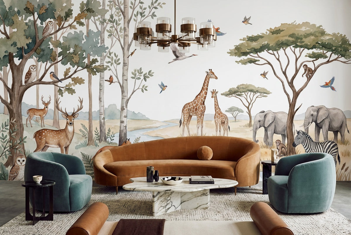 peel and stick custom beige wildlife lounge wallpaper mural removable non woven vinyl