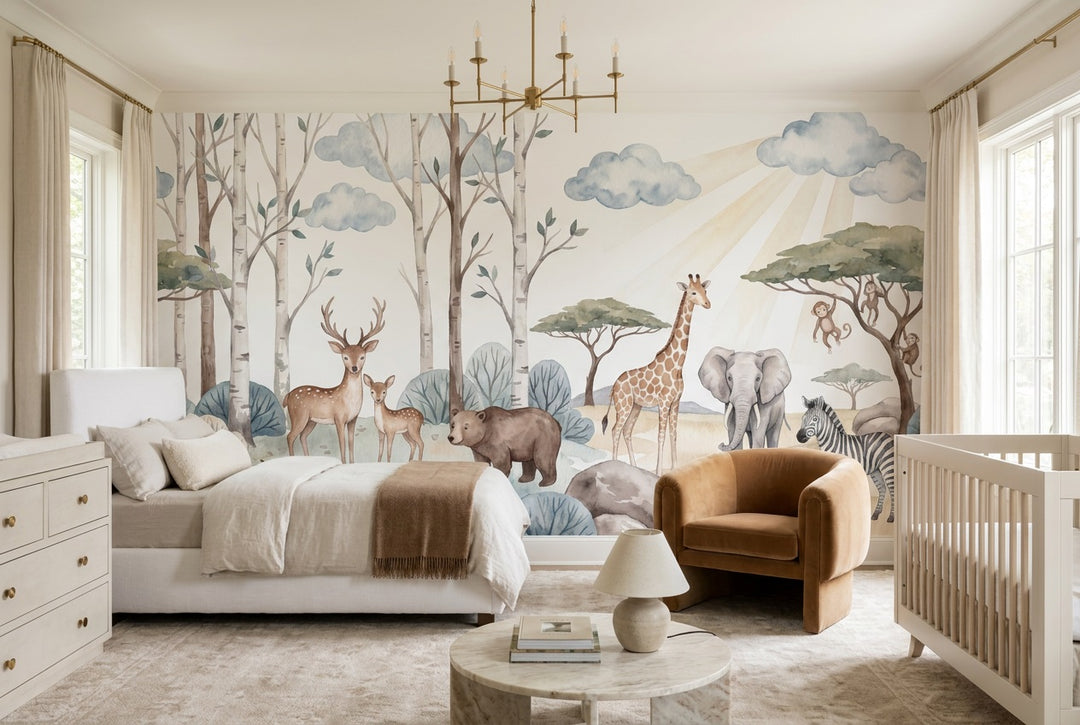 peel and stick custom blue safari nursery wallpaper mural removable non woven vinyl