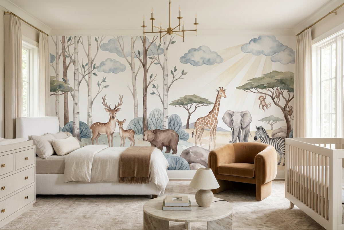 peel and stick custom blue safari nursery wallpaper mural removable non woven vinyl