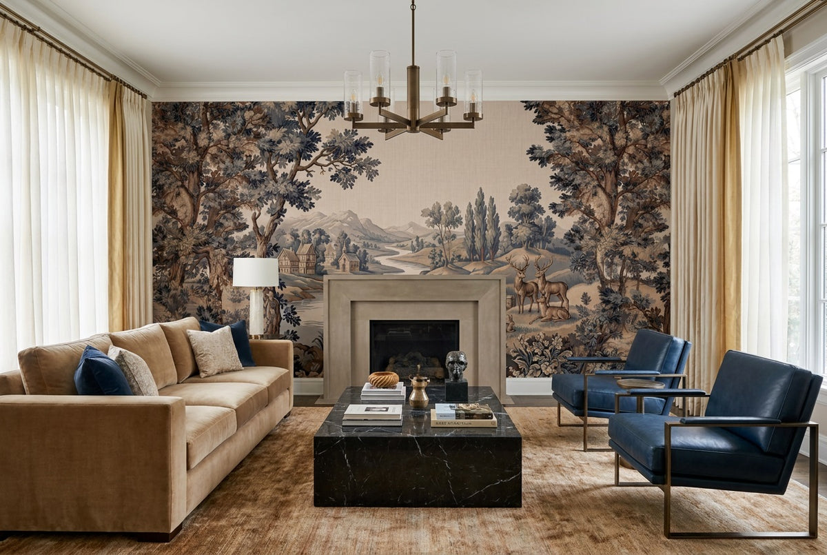 peel and stick custom blue tapestry lounge wallpaper mural removable non woven vinyl